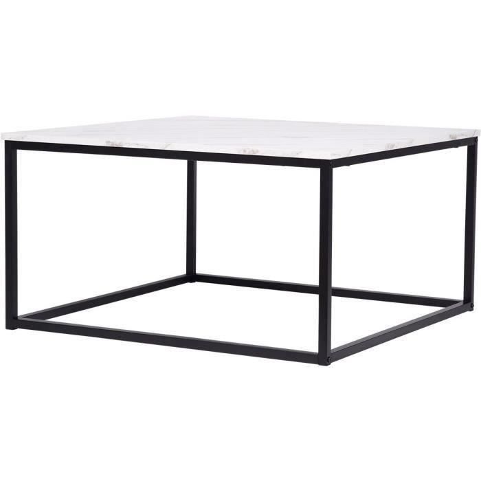Table basse carrée - Décors Marbre et piètement métal - 80 x 80 x 43 cm - MABLE