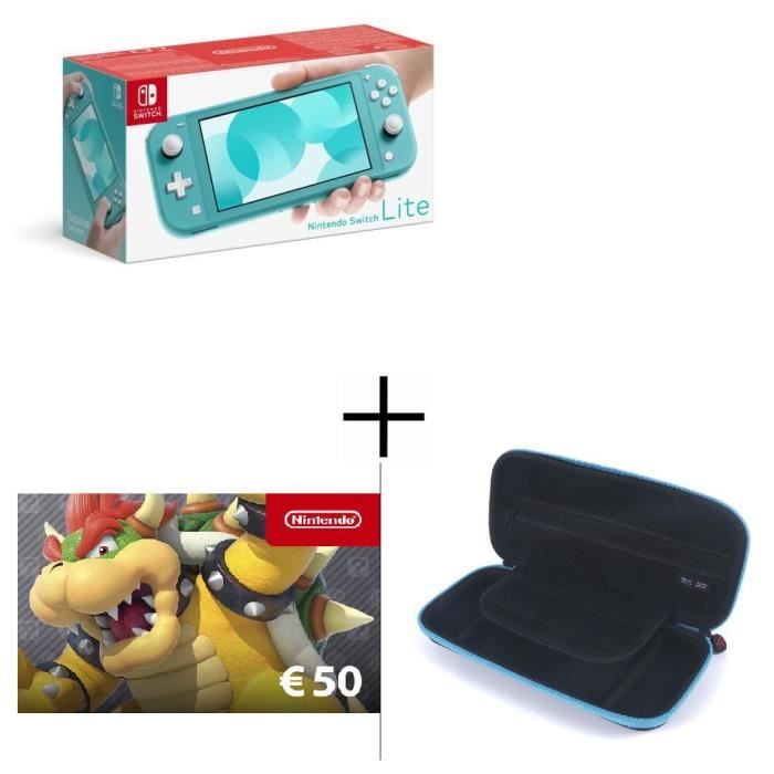 Pack Switch Lite Turquoise + Carte Cadeau 50€ + Housse Steelplay