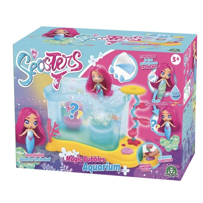Seasters , Bubble Aquarium avec poupée sirène surprise, Princesse qui se transforme en Sirène, avec accessoires secrets