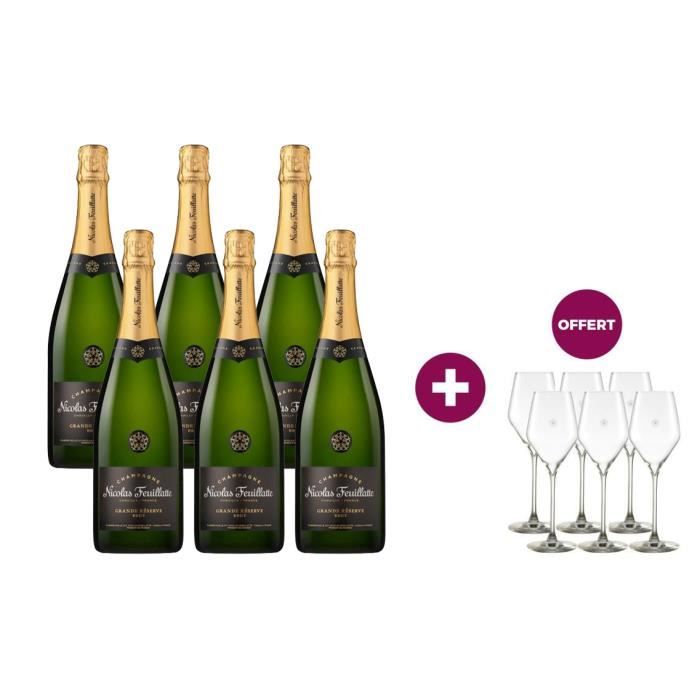 6 Champagne Nicolas Feuillatte Grande Réserve Brut 75 cl = 6 flûtes offertes