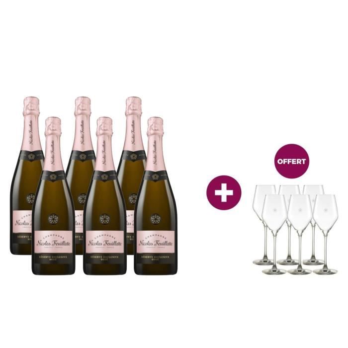 6 Champagne Nicolas Feuillatte Grande Réserve Rosé 75 cl = 6 flûtes offertes