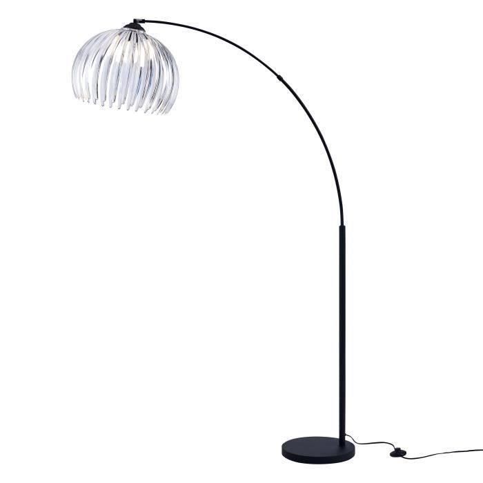 DAISY Lampadaire Arc Métal Noir - Double Réflecteur Acrylique Transparent/Blanc - L 40 x P 110 x H 170