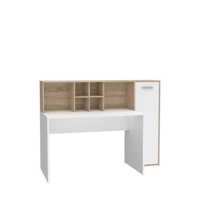 Bureau gauche/droite 1 porte - Décor Blanc mat et chêne sonoma - L 158 x P 60 x H 116 cm - ERIADU