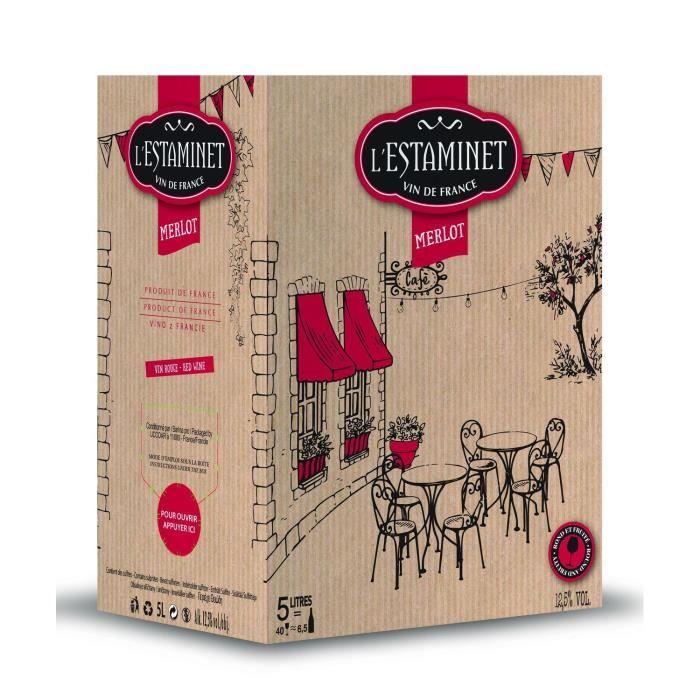 L'Estaminet Merlot Vin de France - Vin rouge de Languedoc - Bib 5 L