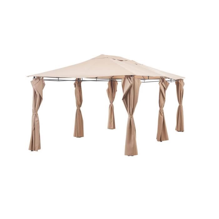 Gazebo - 3 x 6 m - Avec Rideaux - Structure Acier & Toile Polyester - Taupe