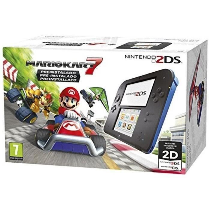 Console Nintendo 2ds + Mario Kart 7 - Noir Et Bleu - Reconditionné - Très Bon état