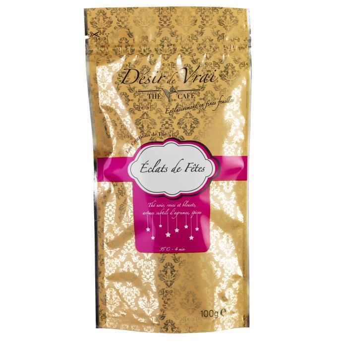 DESIR DE VRAI Thé de Création -Eclats de Fêtes- n°7 Thé Noir, Roses et Bleuets, Arômes Subtils d'Agrumes, Epices 100g