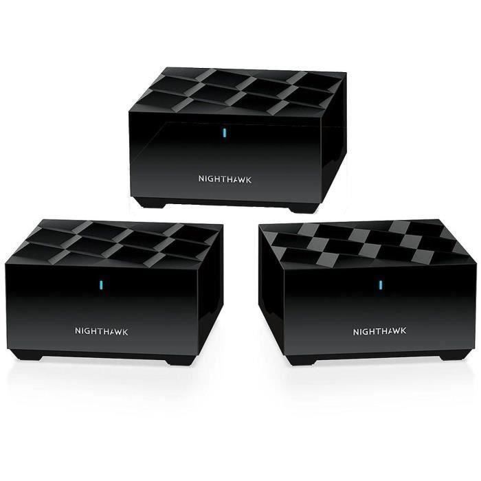 NETGEAR Système WiFi 6 Mesh AX1800 Nighthawk MK63 (1 Routeur + 2 Satellites) - Couverture jusqu'à 300 m²- 4 Ports Gigabit