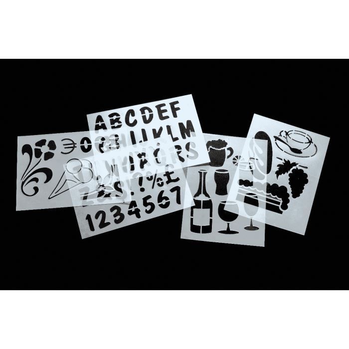 Pochoirs avec numéros images lettres - Lot de 5