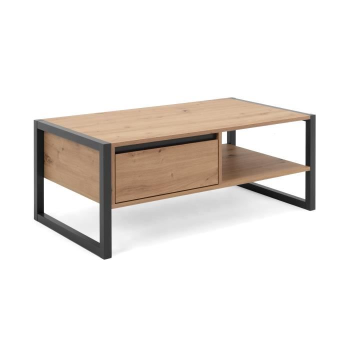 DENVER Table basse - Métal - Décor Chêne artisan / Anthracite - Style industriel - 1 tiroir - L 100 