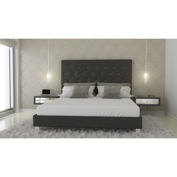 SOGNO Tête de Lit capitonnées 190cm - Simili noir et boutons strass