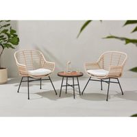Salon de jardin SUMATRA : table basse + 2 fauteuils - Résine tressée écrue