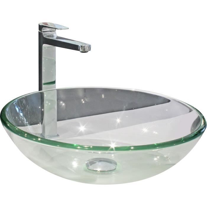 ONDEE - Vasque ronde à poser MITRA - Transparent - 42cm - Verre - Sans trop plein