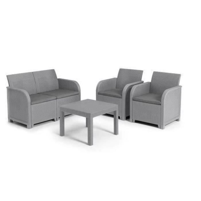 ALLIBERT by KETER - Salon de jardin SanRemo 4 places et table basse - imitation rotin tressé - gris foncé