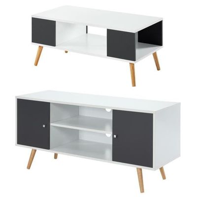 Babette Ensemble Table Basse Gris Anthracite Et Blanc Meuble Tv
