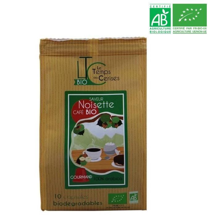 LE TEMPS DES CERISES Café BIO saveur Noisette 10 capsules - Compatible Nespresso® - 50 G