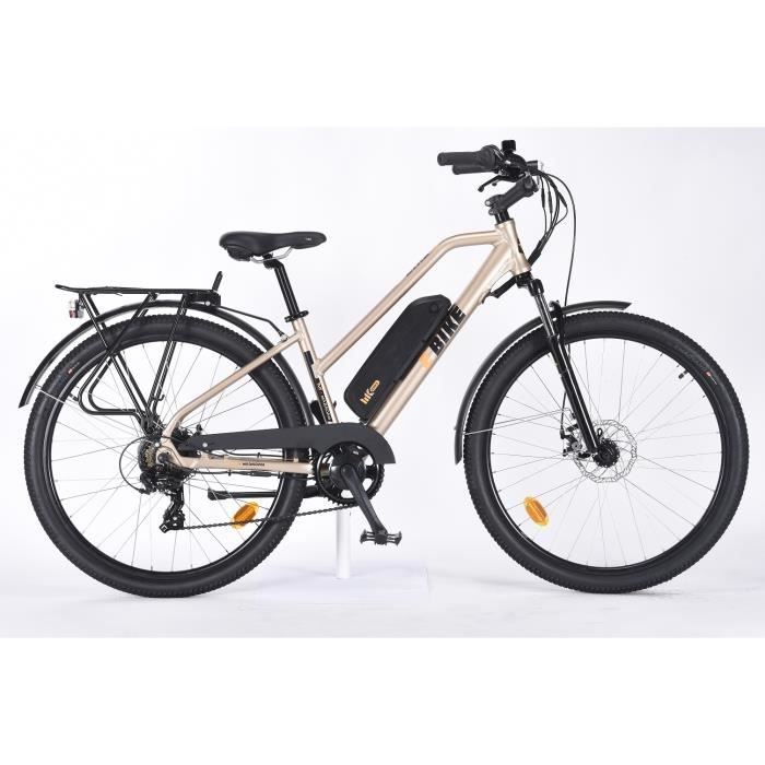 Vélo électrique 27,5- - Autonomie 45 km - 7 vitesses avec Shimano - Freins à disque - Cadre alu - Femme - Or