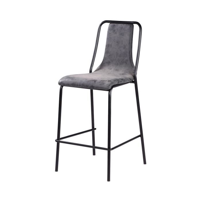 Tabouret de bar pieds en métal noir - Revêtement simili PU gris anthracite - Industriel - L 40 x P 50 cm