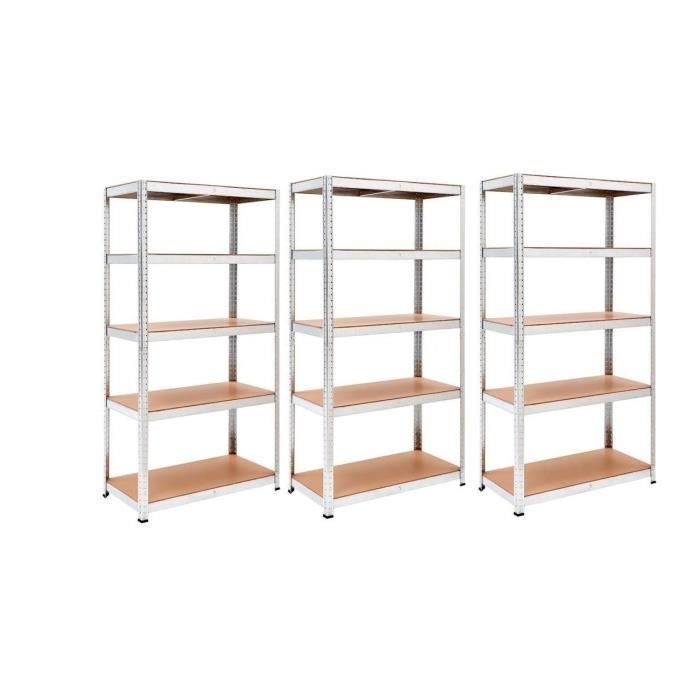 MANUPRO Lot de 3 étagères de rangement - charge lourde 3975 kg - modulable - 5 plateaux - 265 kg max / plateau - Acier galvanisé