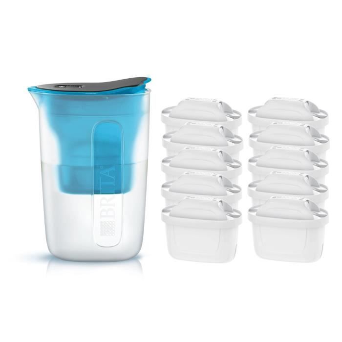 Pack BRITA Carafe filtrante FUN Bleu + 10 Cartouches de rechange