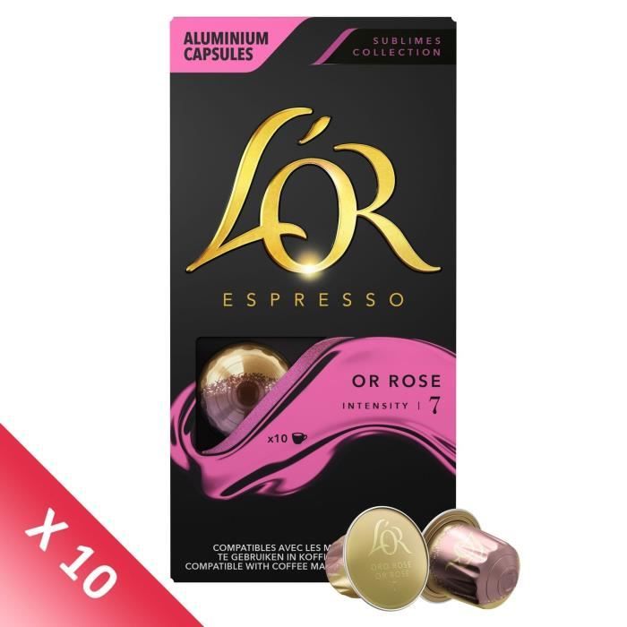 Lot de 10 - Café capsules L’Or Espresso Or Rose x10, en aluminium compatibles Nespresso