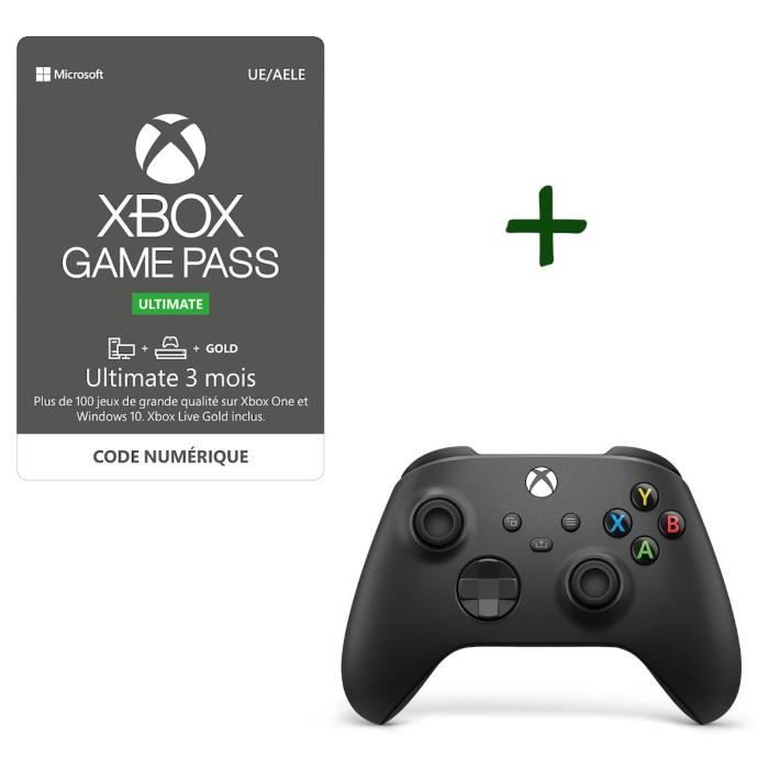 Pack Xbox : Manette Xbox Series sans fil nouvelle génération - Carbon Black (Noir) + Abonnement Xbox Game Pass Ultimate 3 mois