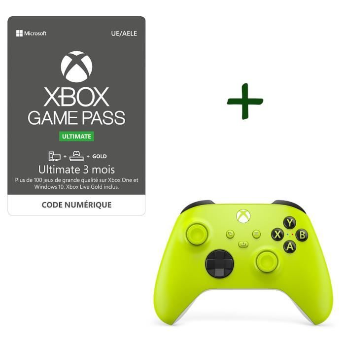 Pack Xbox : Manette Xbox Series sans fil nouvelle génération - Electric Volt (Jaune) + Abonnement Xbox Game Pass Ultimate 3 mois