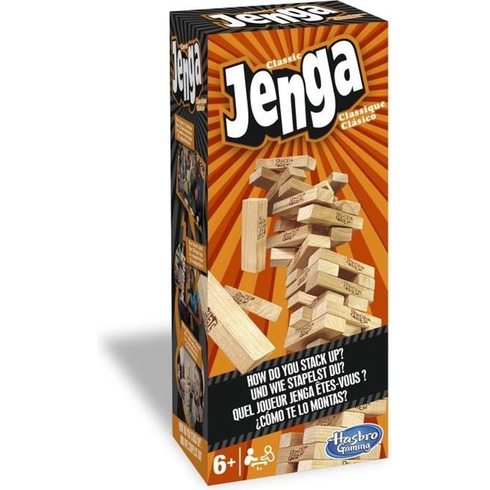 Jenga - Classique - Jeu avec blocs en bois massif véritable - tour Jenga à empiler pour enfants - à partir de 6 ans