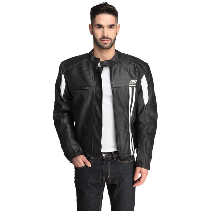 UM Blouson Moto Cuir Homme Noir