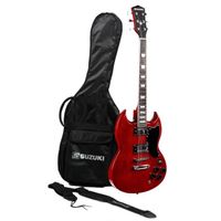 SUZUKI Guitare électrique rouge type SG avec housse de protection