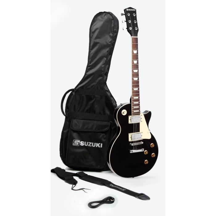 SUZUKI Guitare électrique noire type Les Paul avec housse de protection