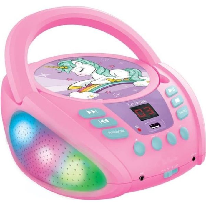 Lecteur CD Portable Bluetooth Licorne avec Effets Lumineux et USB