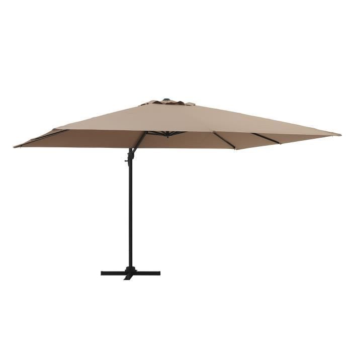 Parasol déporté 4x3m rotatif à 360°- Inclinable & rotatif à 360°- Mât aluminium & Toile déperlante Polyester 250gm2- Taupe BARBADOS