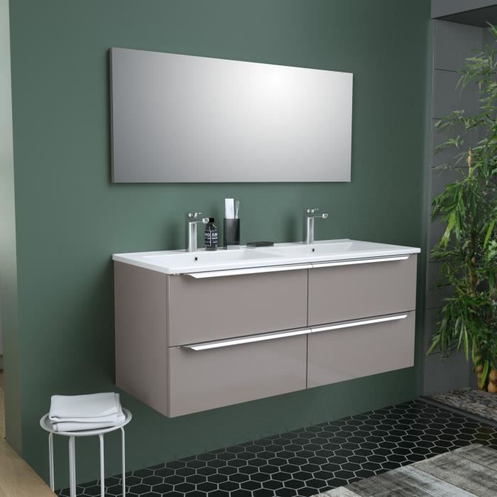 ZOOM meuble de salle de bain double vasque avec miroir L 120cm - 4 tiroirs à fermeture ralenties - T