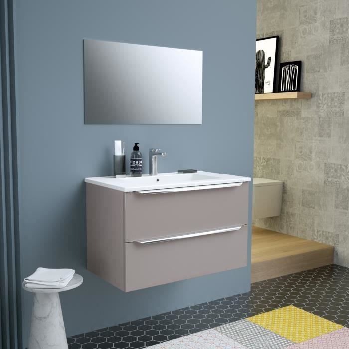 ZOOM meuble de salle de bain simple vasque avec miroir L 80cm - 2 tiroirs à fermeture ralenties - Ta