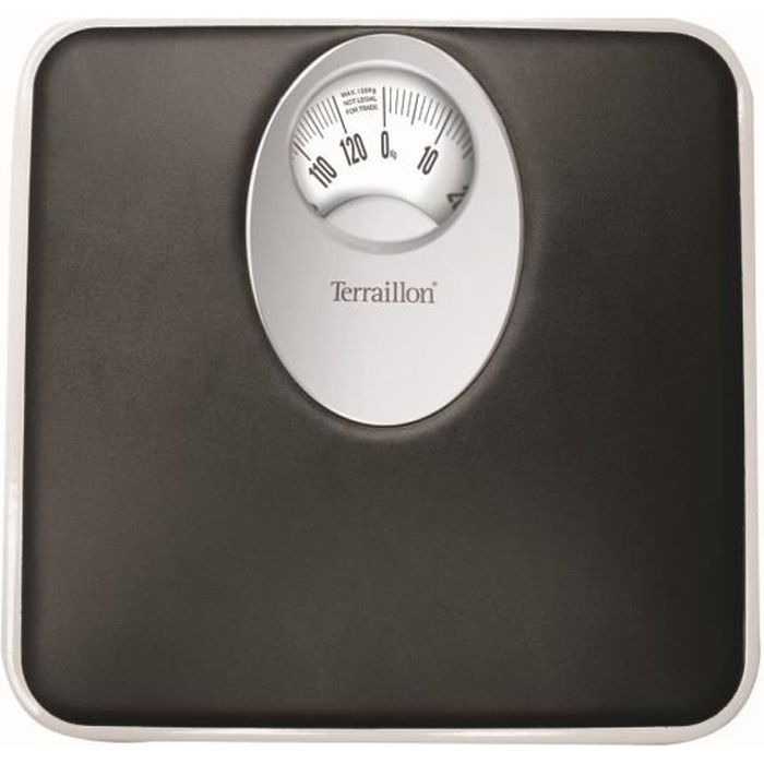 TERRAILLON - Pèse Personne Mécanique - Grand Cadran Rotatif, Plateforme Métallique, 120kg max - Modèle 'T61' Noir