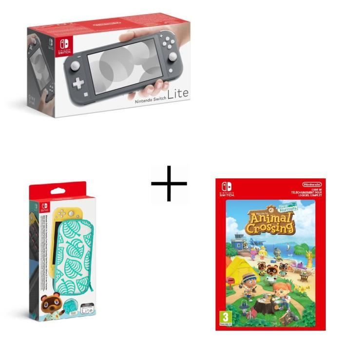 Pack Switch Lite Grise + Animal Crossing: New Horizons + Pochette de transport Edition Animal Crossi