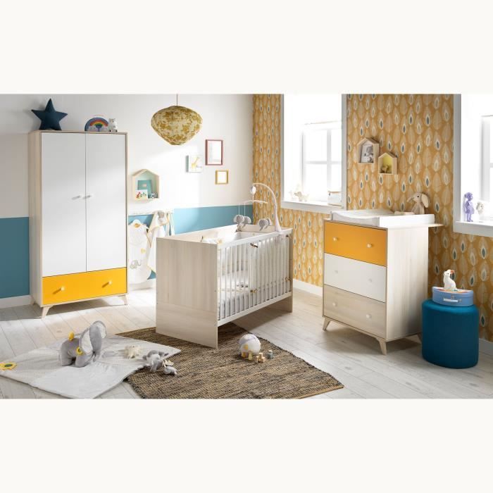 BABY PRICE Chambre complète YUZU - lit évolutif 60 x 120 cm + commode + armoire