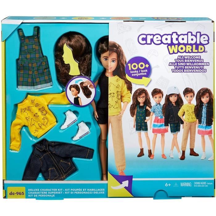 CREATABLE WORLD Poupée avec kit complet cheveux bruns pull jaune