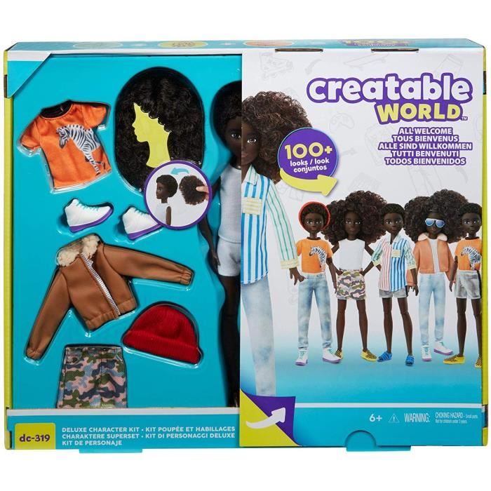 CREATABLE WORLD Poupée avec kit complet cheveux noirs t-shirt zèbre