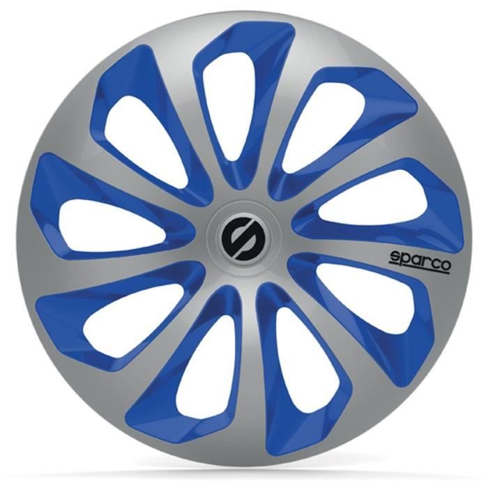 SPARCO 4 Enjoliveurs 14 Pouces Sicilia Argent et Bleu