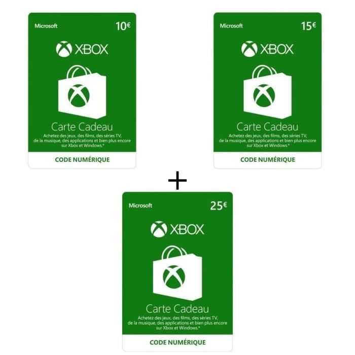 Code Numérique Xbox Live 10€ + Code Numérique Xbox Live 15€ + Code Numérique Xbox Live 25€ - Codes de Téléchargement pour Xbox One