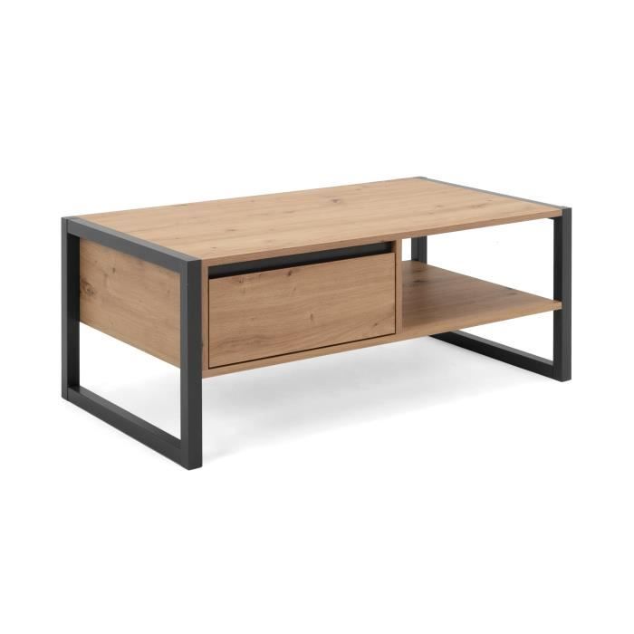 DENVER Table basse 1 tiroir - Style industriel - Métal - Décor Chêne artisan / Anthracite - L 100 x P 55 x H 40 cm