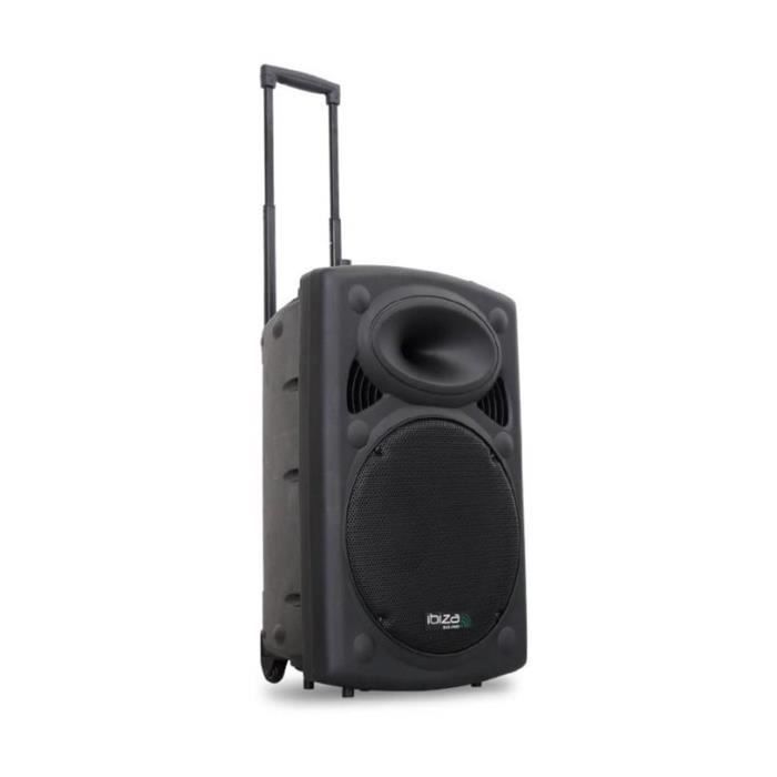 IBIZA PORT15VHF-BT - Système enceinte de sonorisation portable autonome 15''/38cm avec USB, Bluetooth & 2 Micros VHF