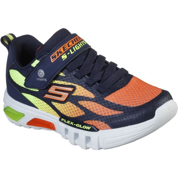 SKECHERS Baskets Flex-Glow - Dezlom - Enfant - Bleu marine et orange