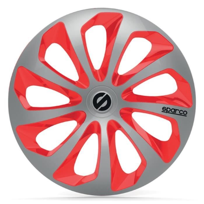 SPARCO 4 Enjoliveurs 13 Pouces Sicilia Argent et Rouge