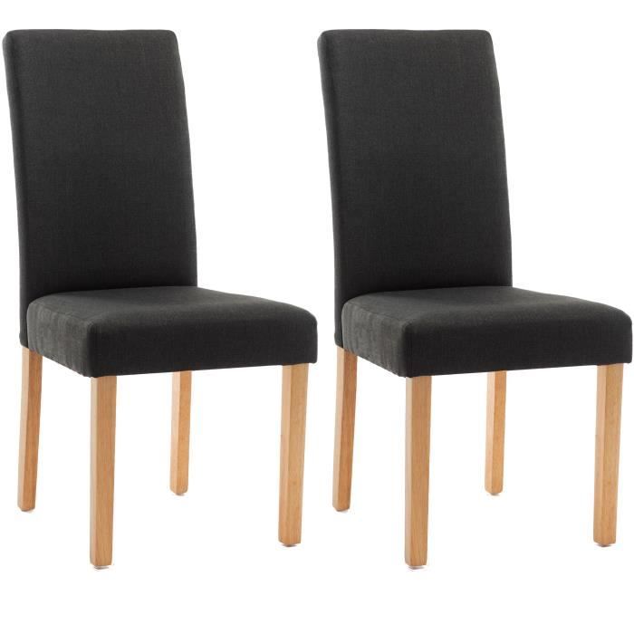 ELYNA Lot de 2 chaises de salle à manger - Pied bois naturel - Tissu gris foncé - L 47 x P 60 x H 10