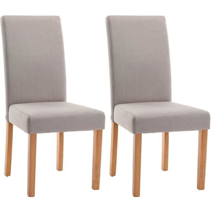 ELYNA Lot de 2 chaises de salle à manger - Tissu lin - Pied bois naturel - L 47 x P 60 x H 100 cm