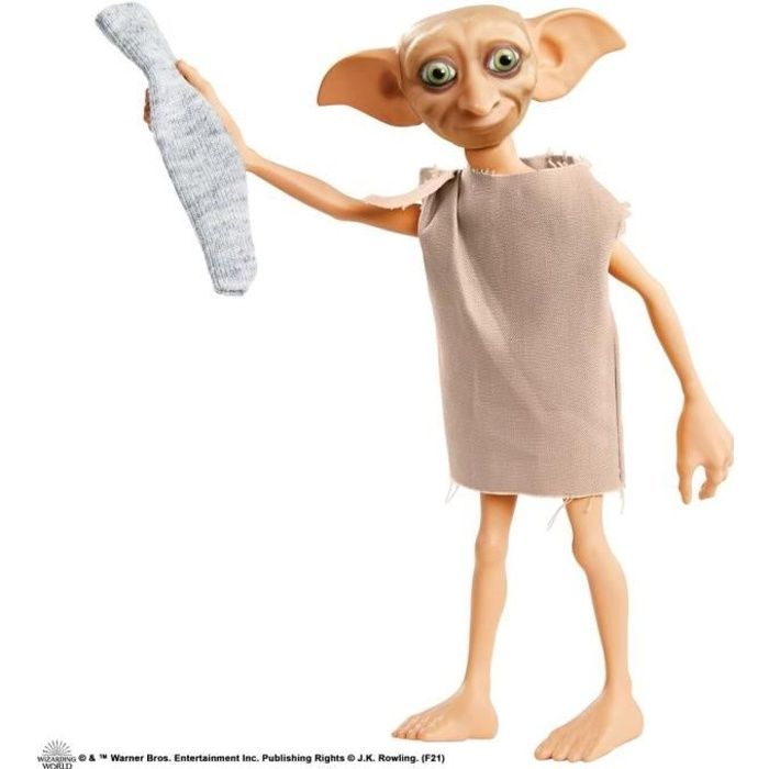 Harry Potter - Poupée Dobby l'Elfe de maison avec Tunique en Tissu et Accessoire Chaussette - Poupée Figurine - Dès 6 ans