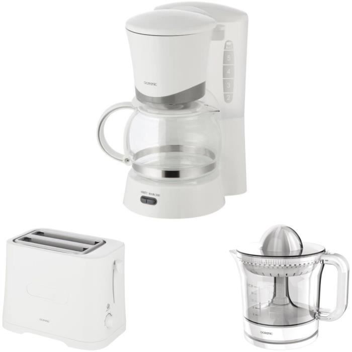 OCEANIC Set petit Dejeuner Cafetière + Grille Pain + Presse Agrume Blanc